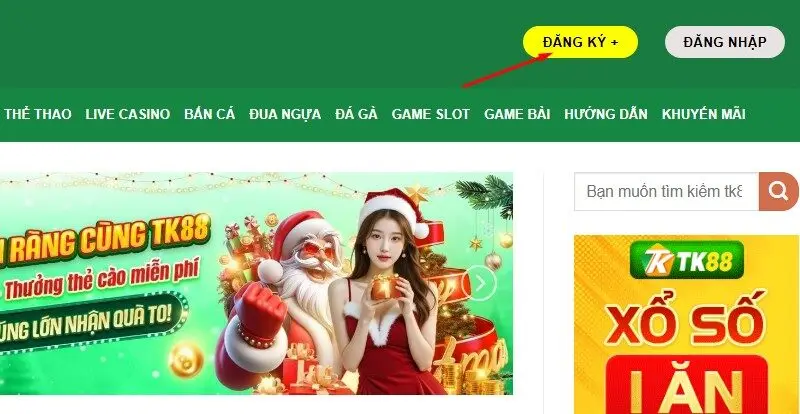 đăng ký tk88 trên web bước 1