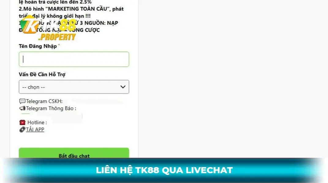 Kênh liên hệ tk88 livechat