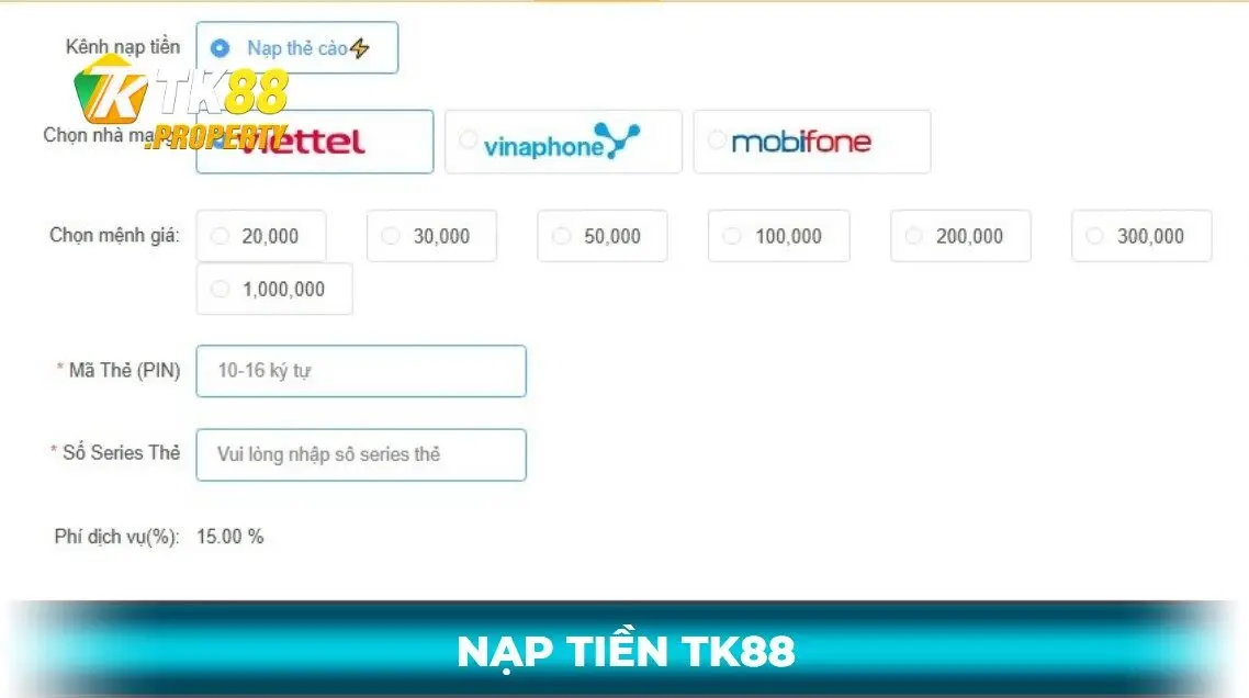 Nạp tiền tk88 bằng thẻ cào