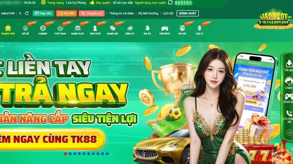 Lựa chọn rút tiền tk88